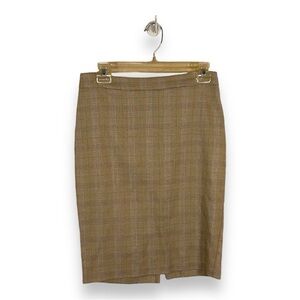 VINTAGE MEDIUM NECESSARY OBJECTS PLAID PENCIL SKIRT STRETCH ACADEMIA BEIGE